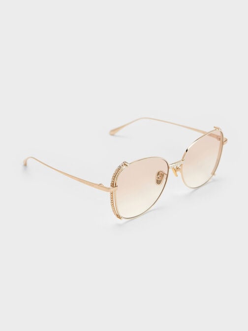 Embellished Half-Frame Butterfly Sunglasses, Cream, hi-res
