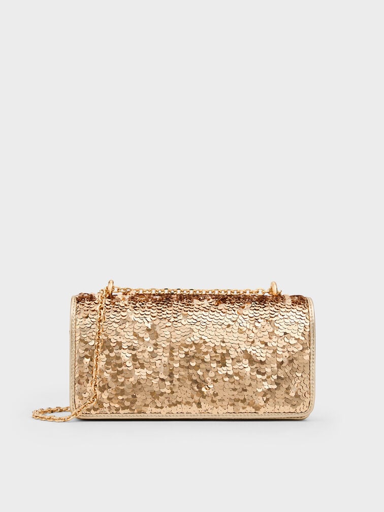Paffuto Sequinned Wallet On Chain, Gold, hi-res