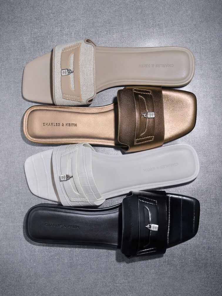 Griselda Felt Slide Sandals, Light Grey, hi-res
