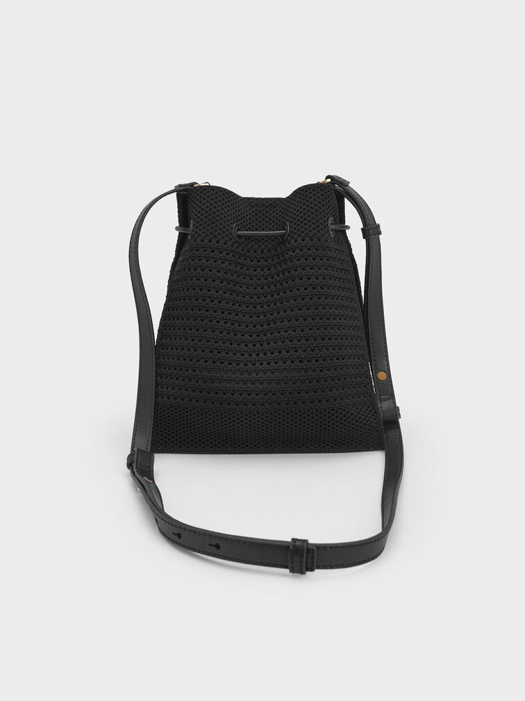 Ida Knitted Bucket Bag, Black, hi-res