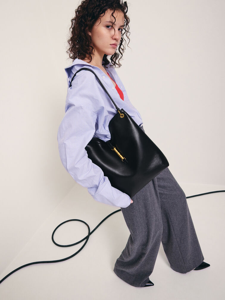 Cesia Metallic-Accent Tote Bag, Black, hi-res