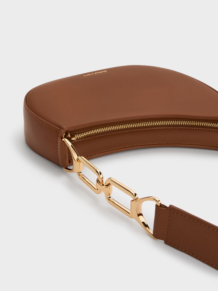 Agatha Chain-Accent Shoulder Bag, Chocolate, hi-res