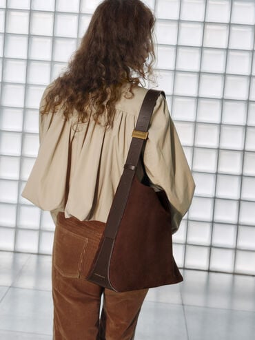 Edna Recycled Suede Tote Bag, Espresso Brown, hi-res