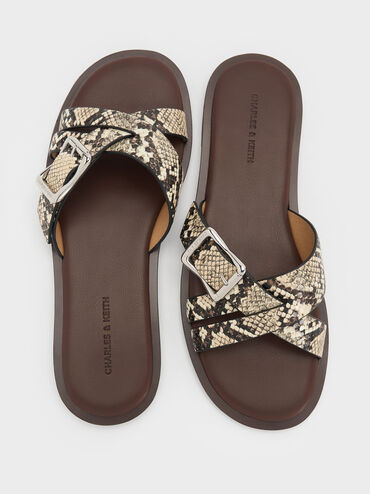 Anita Snake-Print Crossover Slides, Animal Print Natural, hi-res