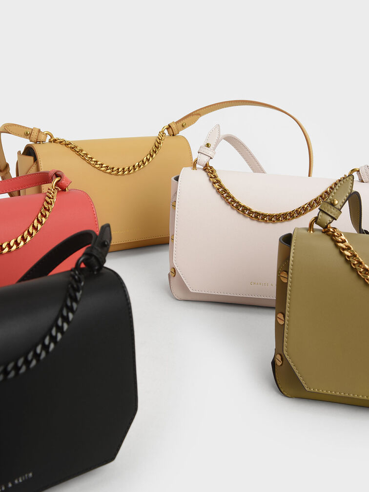 Chain Handle Shoulder Bag, Coral, hi-res
