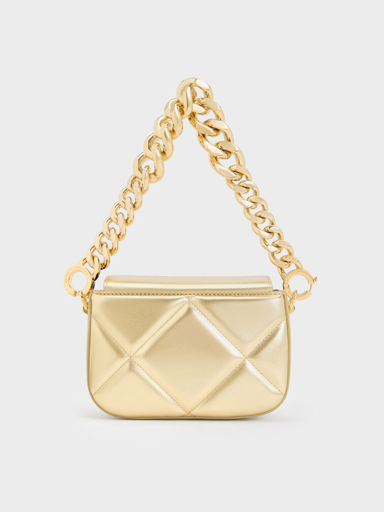 Mini Danika Chunky Chain Padded Bag, Gold, hi-res