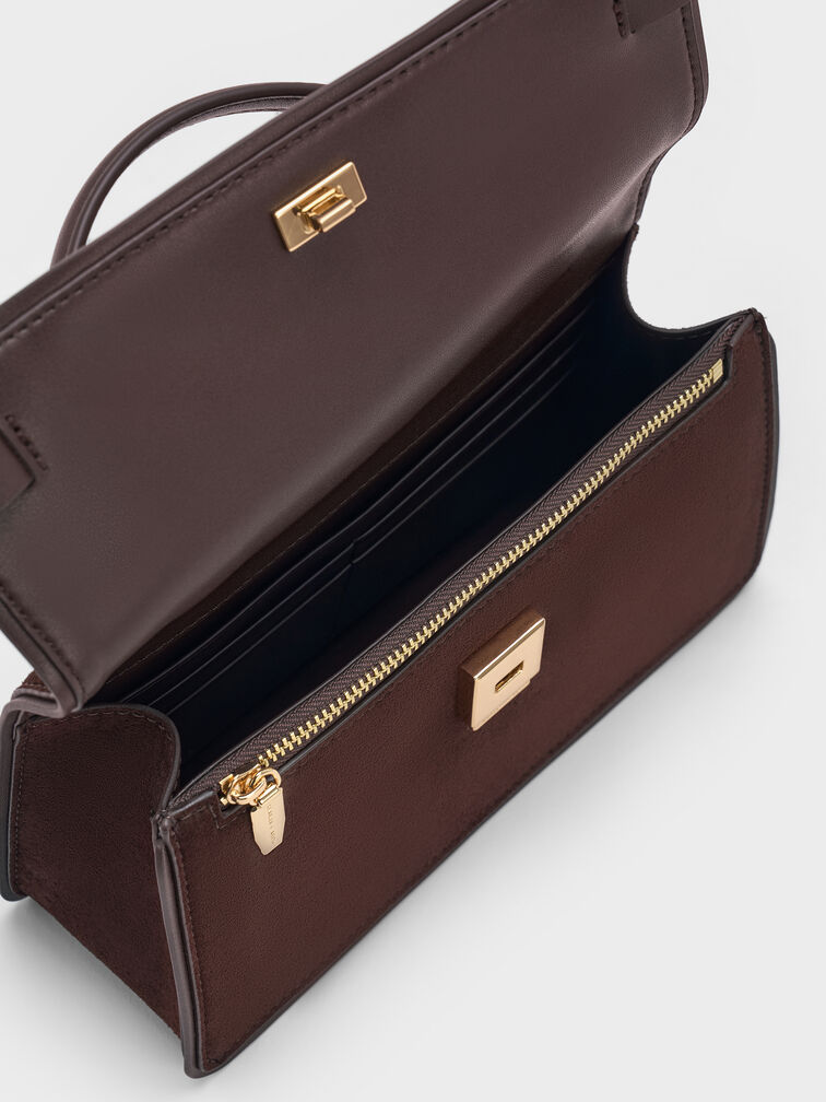 Arlet Recycled Suede Belted Top Handle Bag, Espresso Brown, hi-res