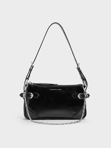 Antonella Chain-Strap Side-Buckle Crossbody Bag, Noir, hi-res