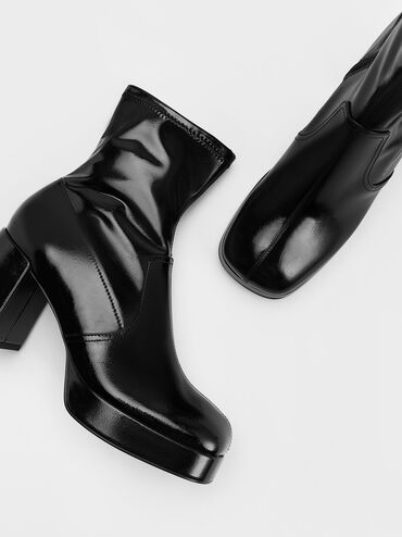 Patent Crinkle-Effect Block-Heel Boots, Black Patent, hi-res
