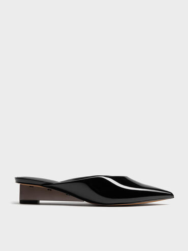Patent Translucent-Heel Wedge Mules, Black Patent, hi-res