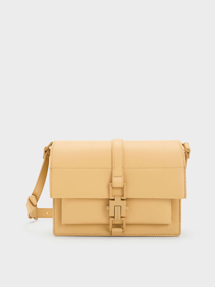 Dua Buckled Crossbody Bag, Beige, hi-res