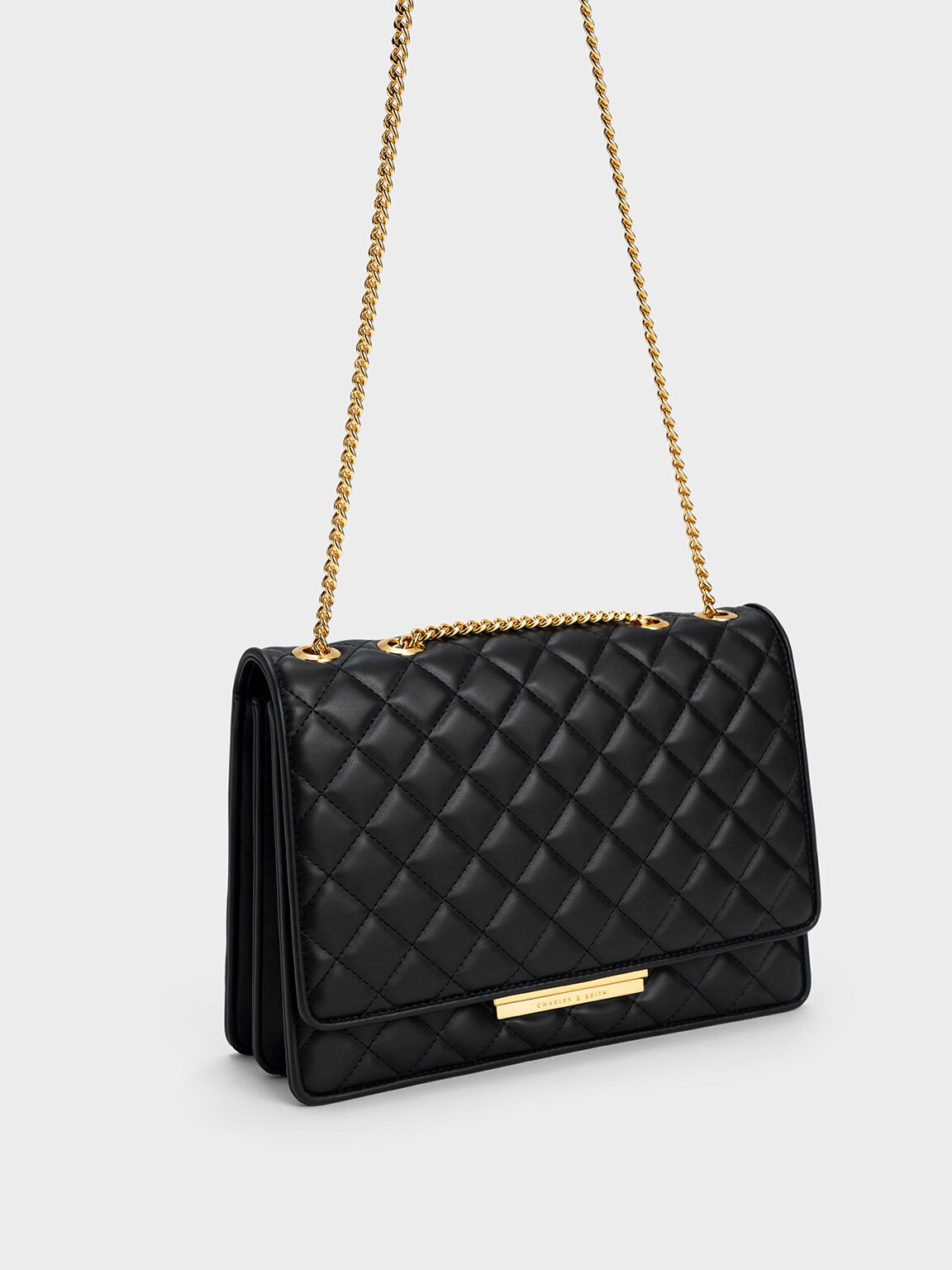 Push Lock Quilted Crossbody Bag Black