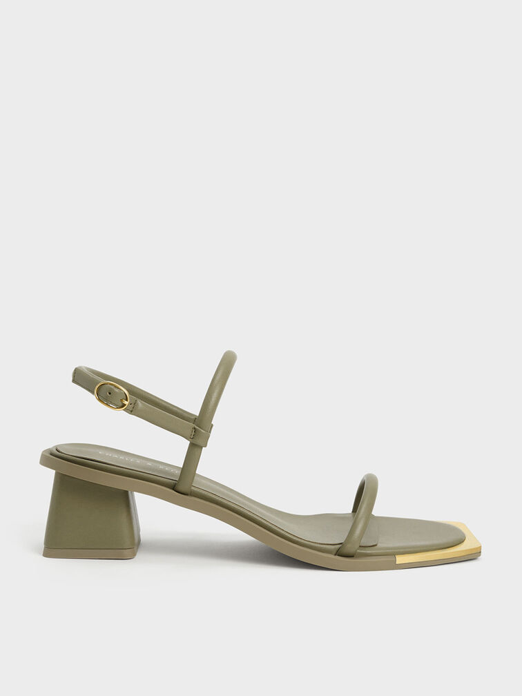Metallic Tip Strappy Sandals, Olive, hi-res