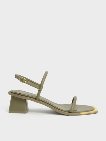 Metallic Tip Strappy Sandals, Olive, hi-res