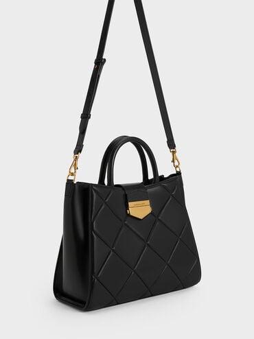 Vertigo Quilted Tote Bag, Black, hi-res