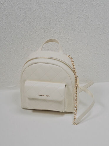 Alva Quilted Front-Pocket Backpack, Cream, hi-res