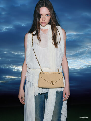 Lilibet Recycled Suede Chain-Strap Bag, Nutmeg Beige, hi-res