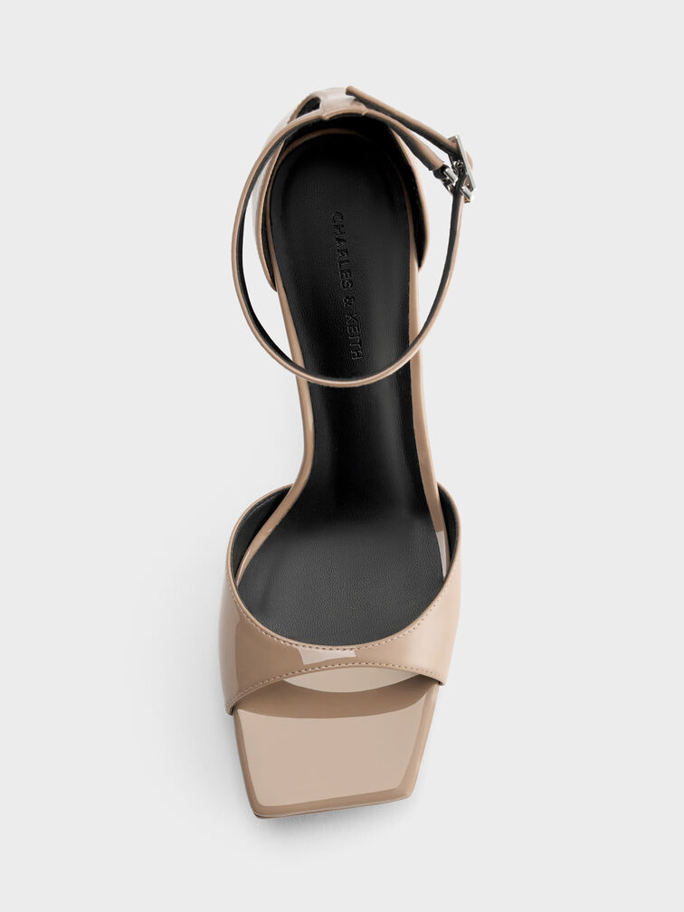 Patent Platform Heeled Sandals, Taupe, hi-res