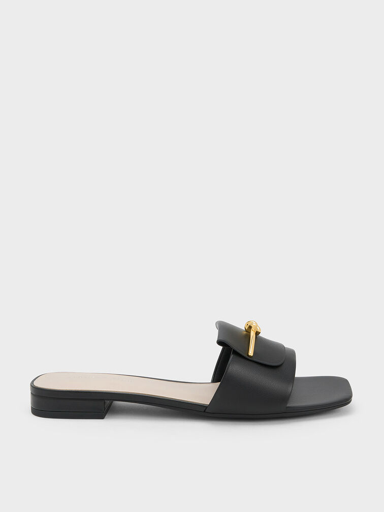 Knotted Accent Slide Sandals, Black, hi-res