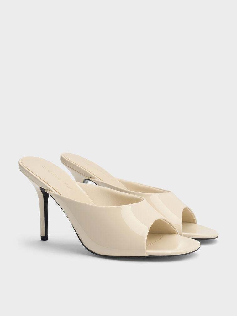 Patent Stiletto Mules, Chalk, hi-res