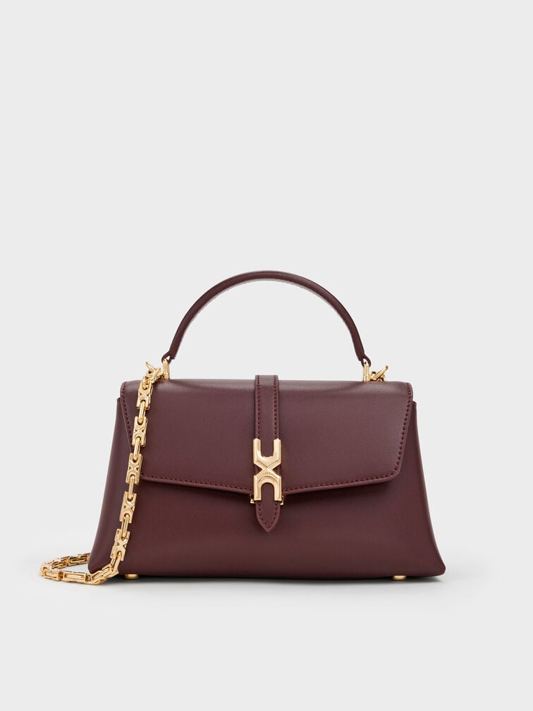 Adalyn Metallic-Buckle Chain-Strap Top Handle Bag, Wineberry Red, hi-res