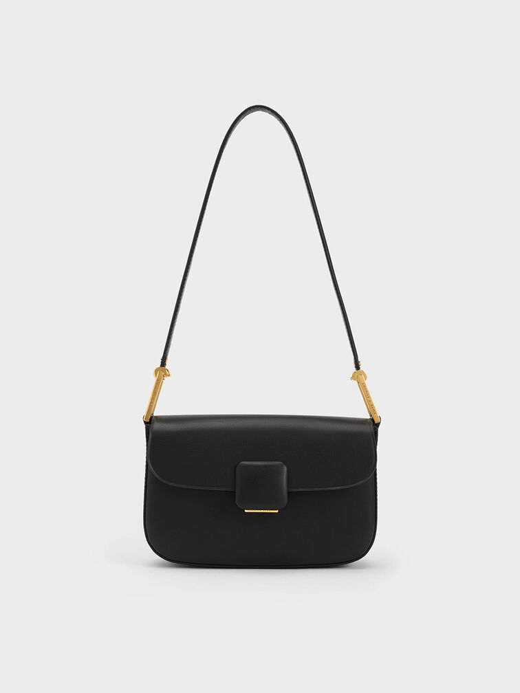 Koa Square Push-Lock Shoulder Bag, Black, hi-res