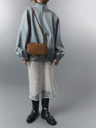 Adalyn Recycled Suede Chain Shoulder Bag, Mocha Brown, hi-res