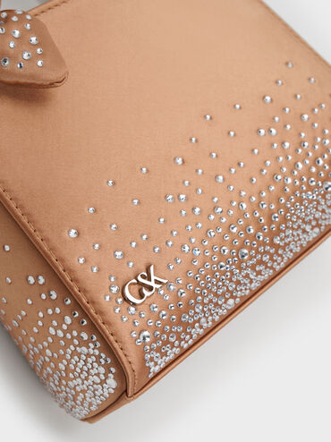 Mini Albany Leather & Satin Crystal-Embellished Knot-Bow Bag, Nude, hi-res