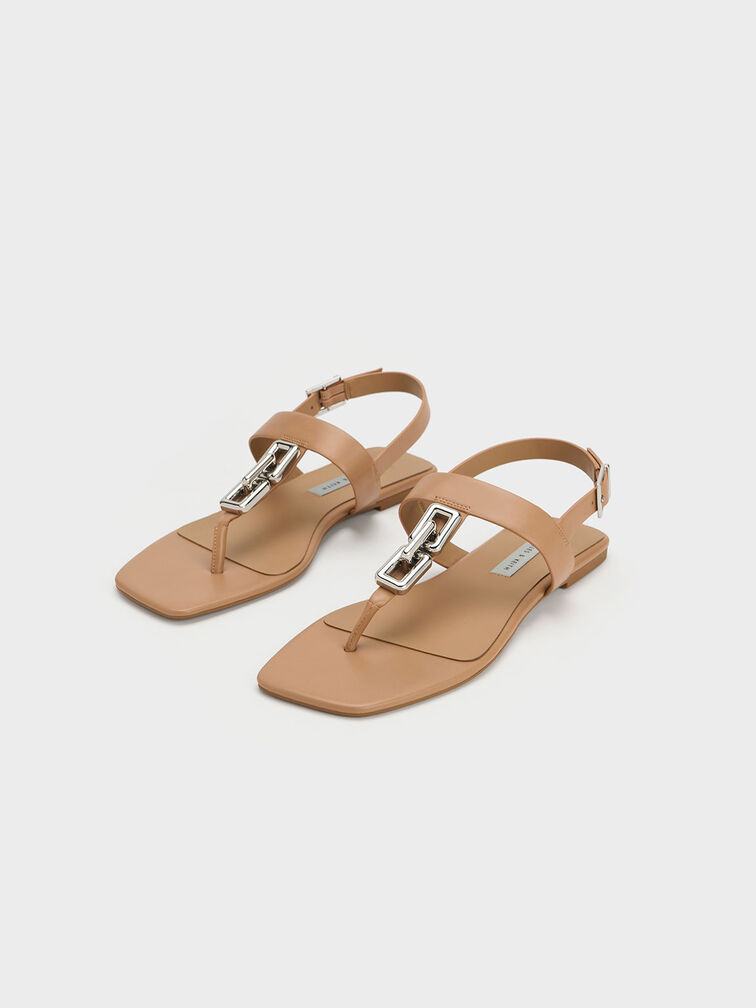 Chain-Link T-Bar Sandals, Sand, hi-res