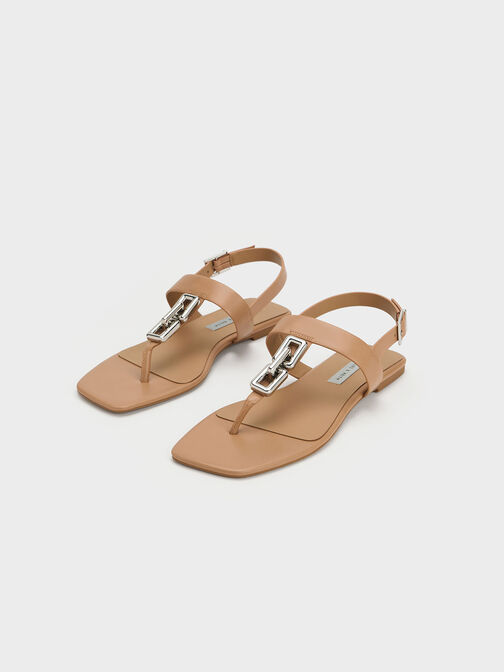 Chain-Link T-Bar Sandals, Sand, hi-res