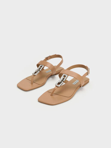 Chain-Link T-Bar Sandals, Sand, hi-res