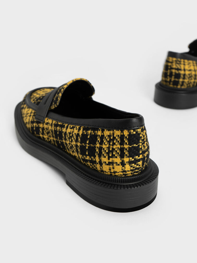 Checkered Penny Loafers, Yellow, hi-res