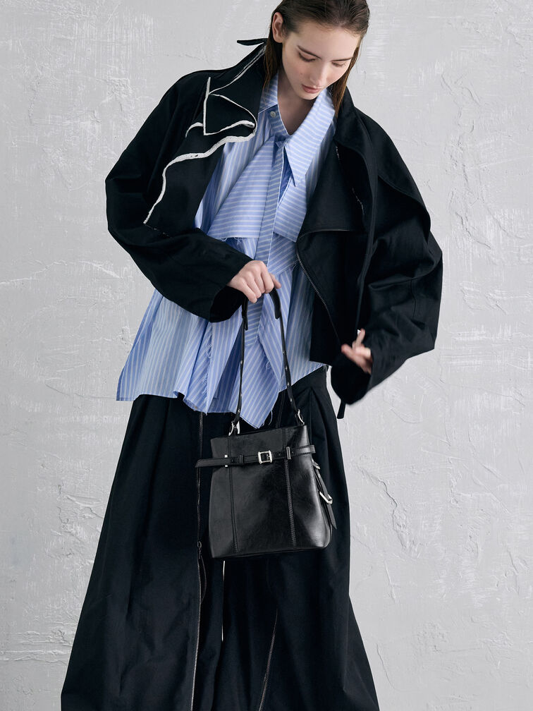 Bryna Belted Bucket Bag, Noir, hi-res