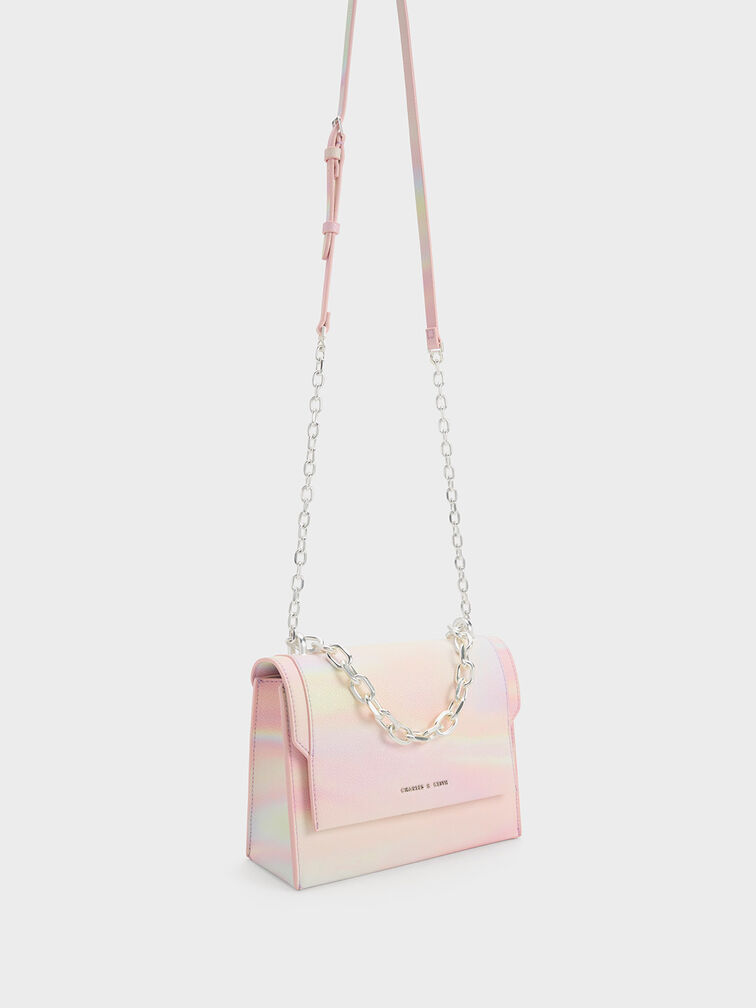 Front Flap Chain Handle Crossbody Bag, Pearl, hi-res
