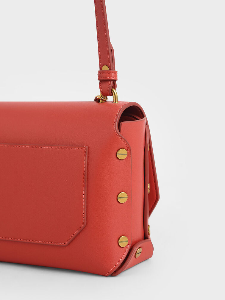 Chain Handle Shoulder Bag, Coral, hi-res