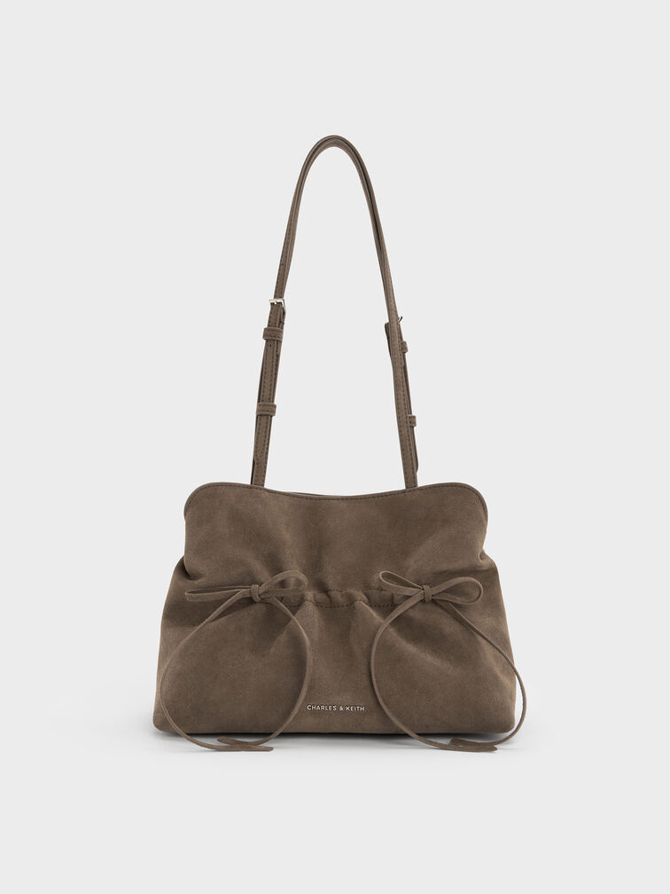 Reese Ruched Bow Shoulder Bag, Stone Grey, hi-res