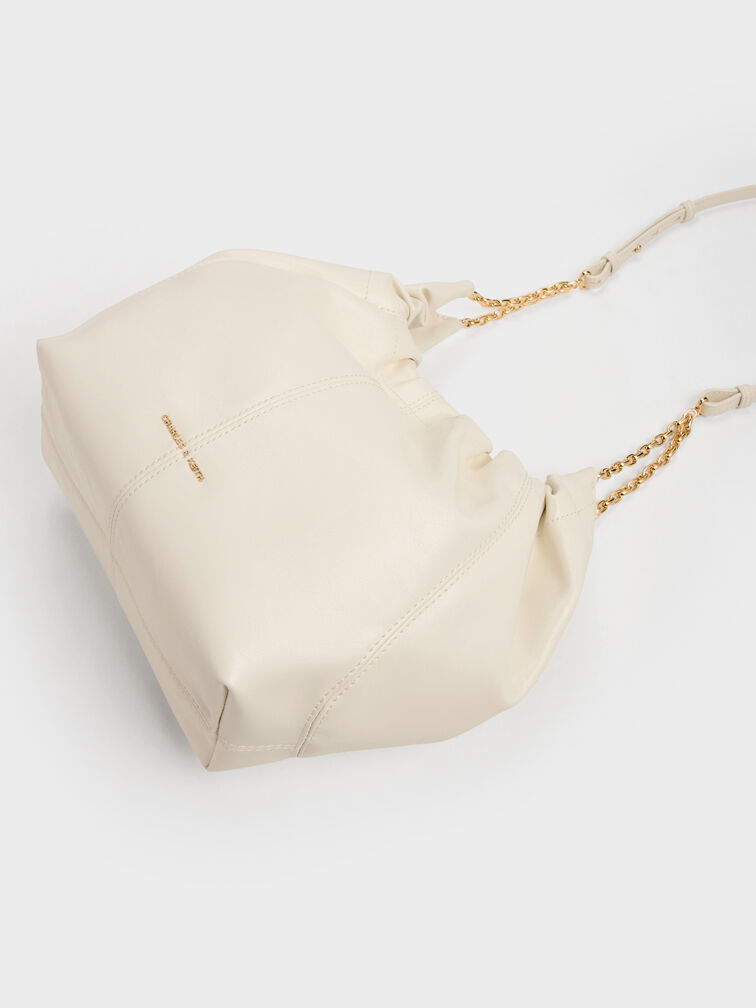 Ciara Ruched Hobo Bag, Cream, hi-res