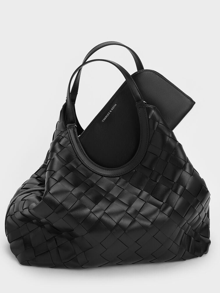Ivette Woven Tote Bag, Noir, hi-res