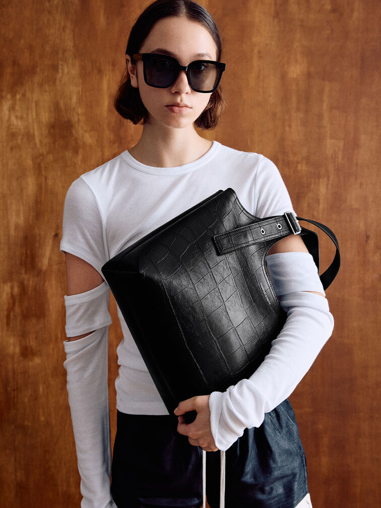 Brea Foldable Sunglasses, Black, hi-res