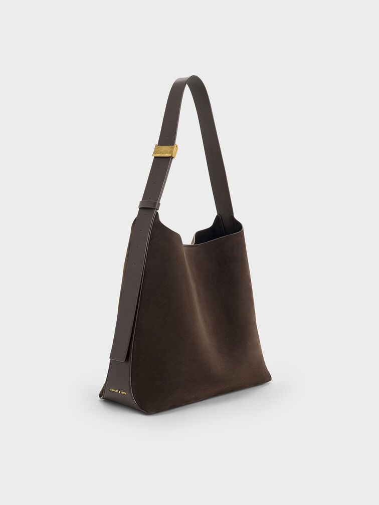 Edna Recycled Suede Tote Bag, Espresso Brown, hi-res