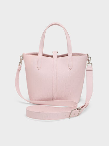 Beryl Recycled Leather Double-Handle Belted Bucket Bag, Cotton Candy Pink, hi-res