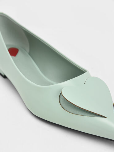 Valentine's Day Collection: Amora Heart Cut-Out Ballerina Pumps, Light Green, hi-res