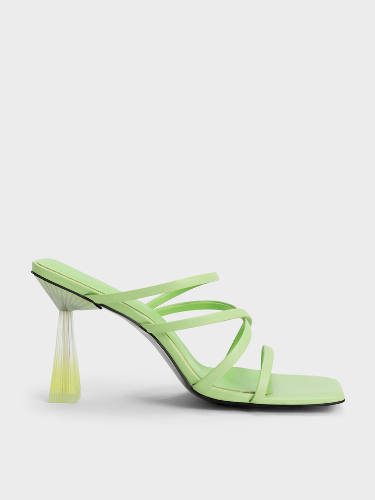 Transparent Heel Strappy Mules, Green, hi-res