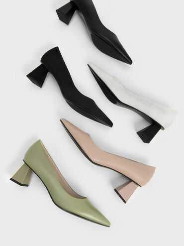 Trapeze Kitten Heel Pumps, Sage Green, hi-res