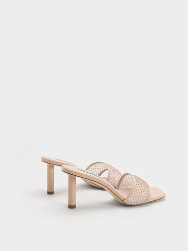 Gem-Encrusted Cylindrical Heel Mesh Sandals, Nude, hi-res