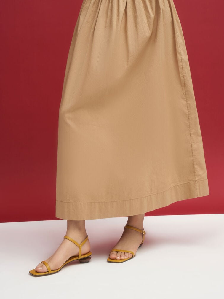 Sculptural Heel Ankle Strap Sandals, Mustard, hi-res