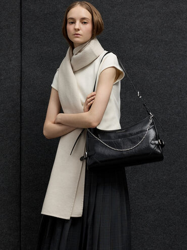 Antonella Chain-Strap Side-Buckle Shoulder Bag, Noir, hi-res