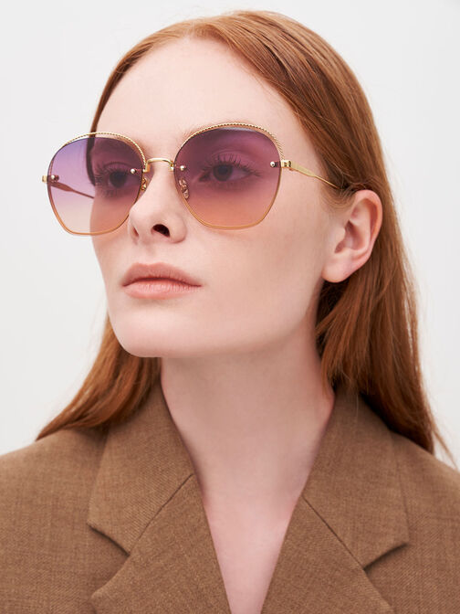 Multi-Tinted Cut-Out Butterfly Sunglasses, Gold, hi-res
