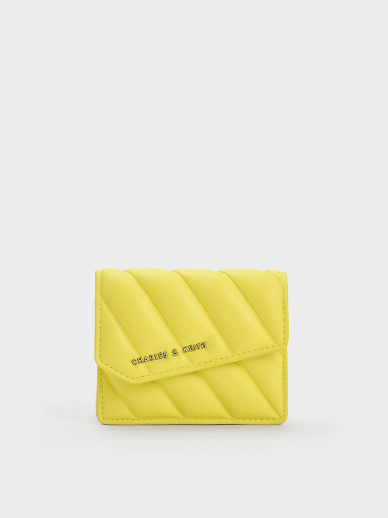 Asymmetric Flap Panelled Wallet, Yellow, hi-res