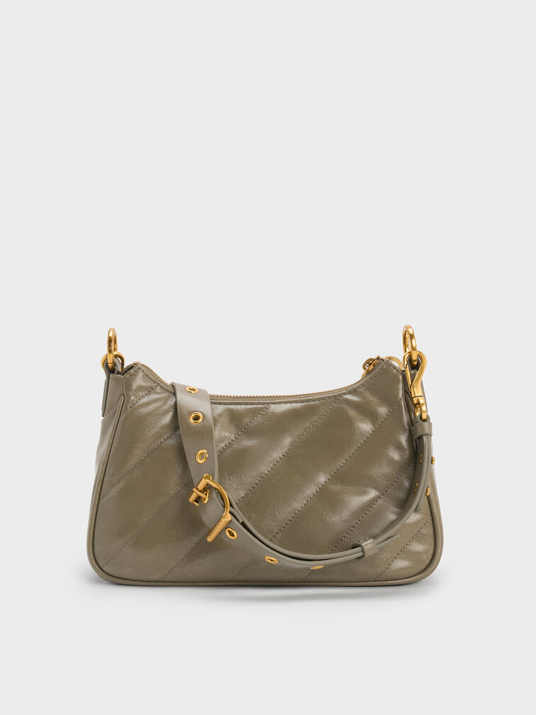 Philomena Crinkle-Effect Chain-Strap Crossbody Bag, Deep Olive, hi-res